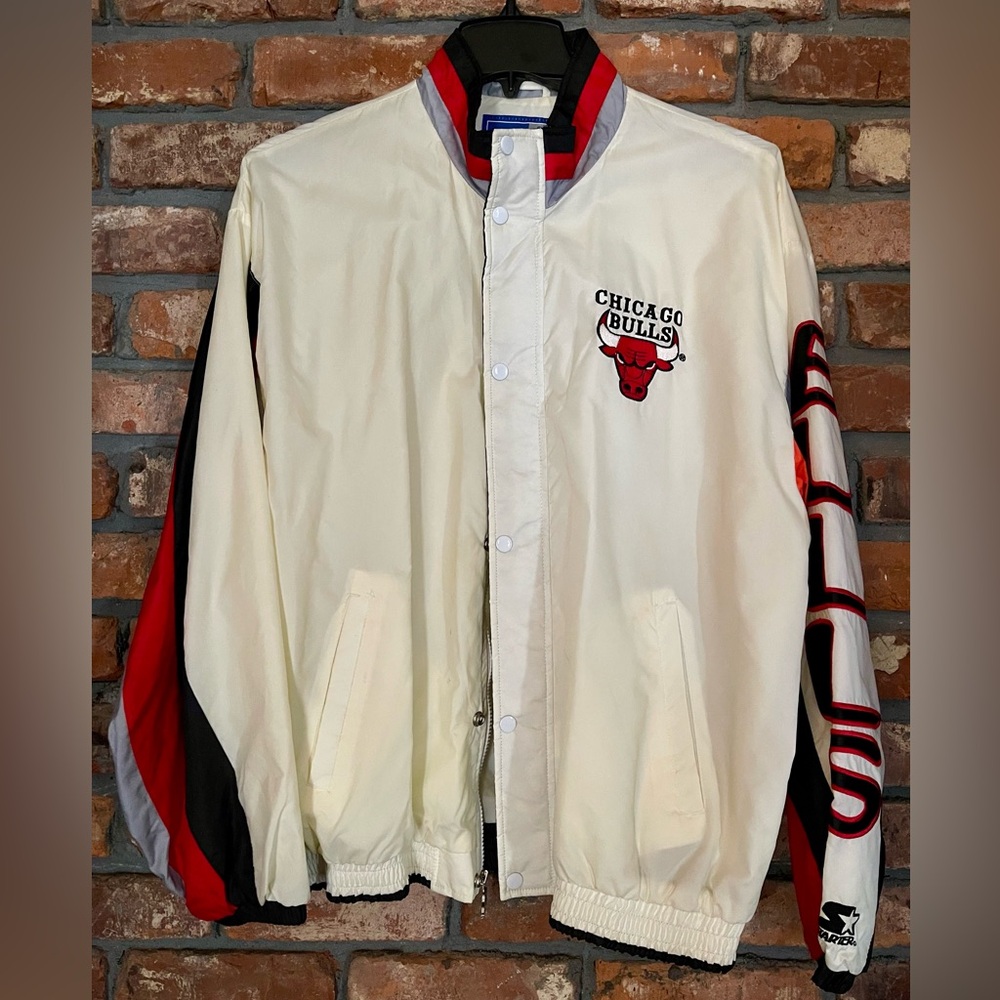 Starter Chicago Bulls Cream and Red Bomber Jacket